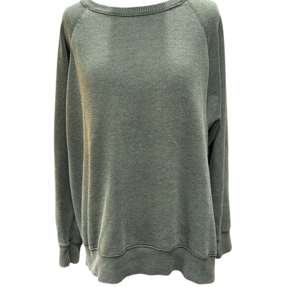 Aerie Oversized Crew Neck Distressed Sweatshirt Olive Green Size Large - Picture 1 of 3